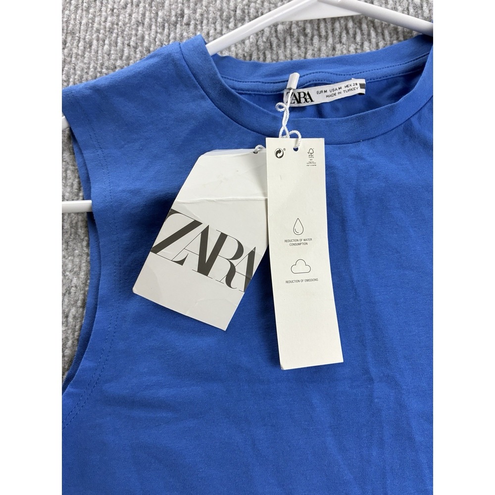 ZARA Sleeveless Tank Top Blue Crew Neck Pullover Solid Women's Medium - Picture 6 of 7
